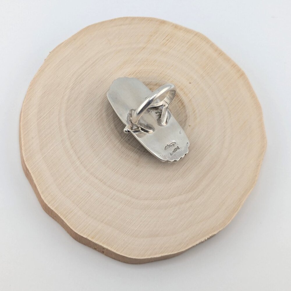 Handmade Navajo Jet Black Ring Large Oval Shape Sterling Silver Jewelry Sz 10 ** - Picture 9 of 10